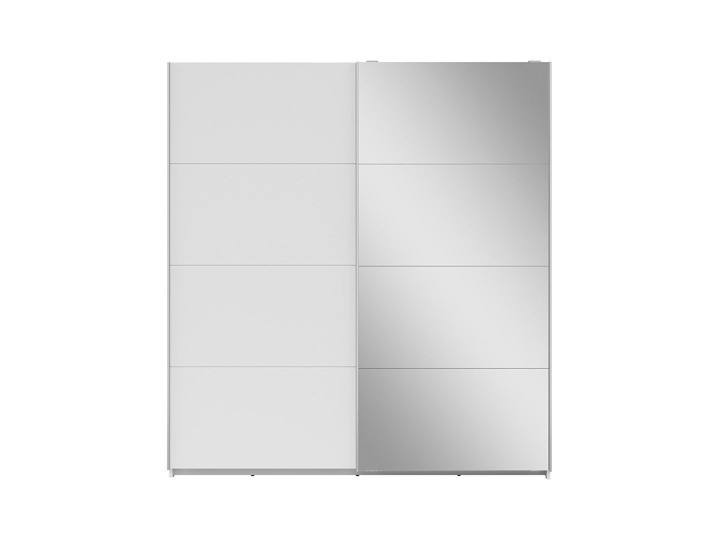 Eleven — Sliding Door Wardrobe | 180.5 × 197 cm | Mirror & Matt White | 2 Rails & 2 Shelves