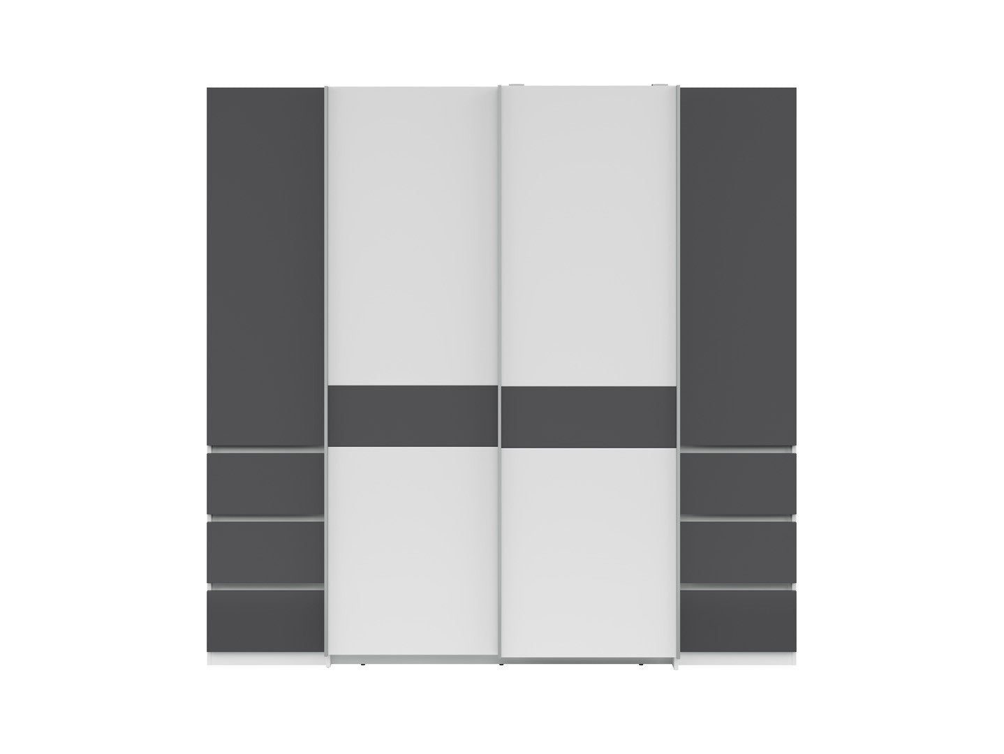 Fabio Wardrobe 215x210 cm – White & Graphite, Sliding + Hinged Doors, 2 Rails & 10 Zones