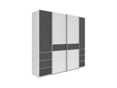Fabio Wardrobe 215x210 cm – White & Graphite, Sliding + Hinged Doors, 2 Rails & 10 Zones
