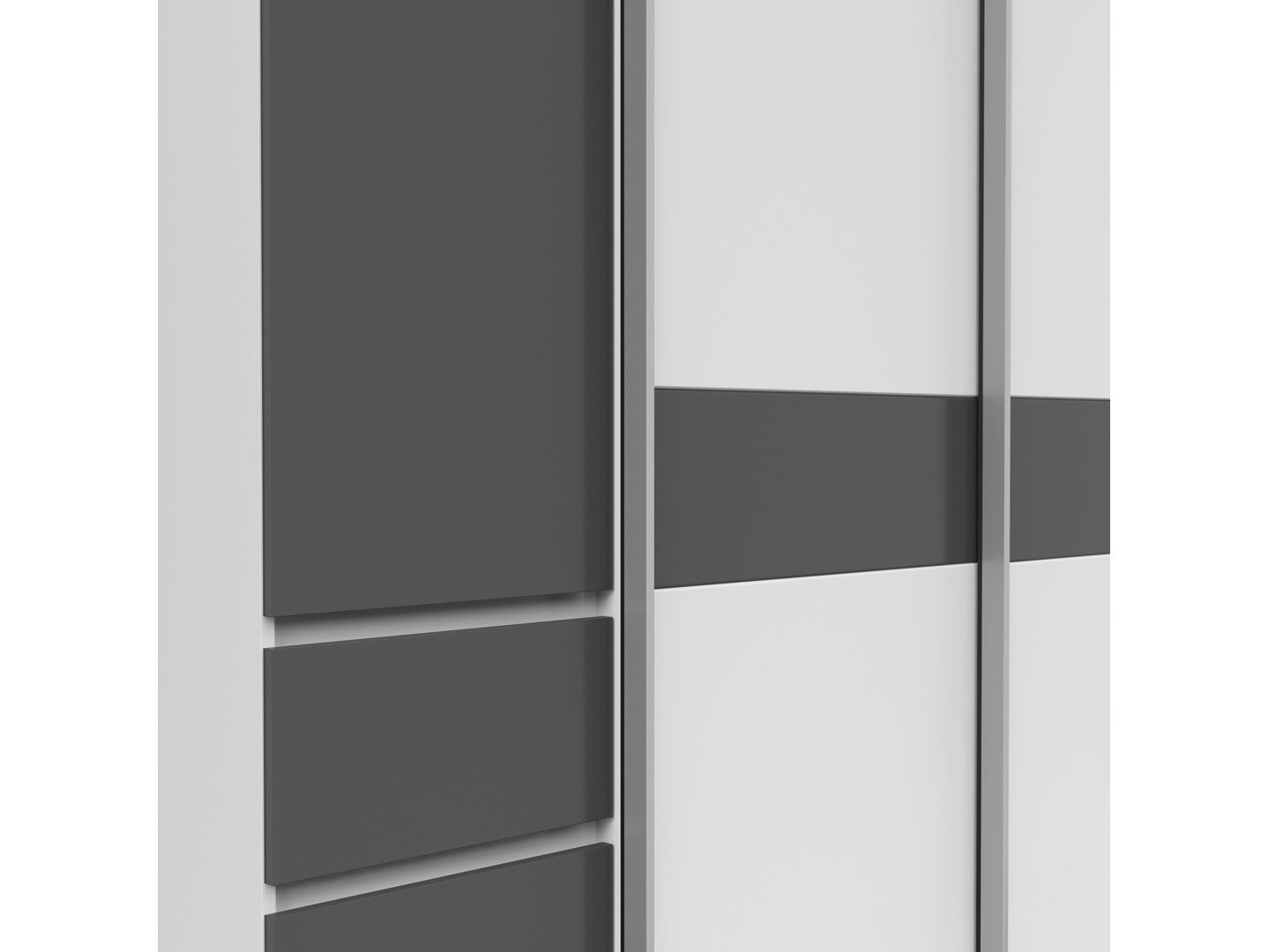 Fabio Wardrobe 215x210 cm – White & Graphite, Sliding + Hinged Doors, 2 Rails & 10 Zones