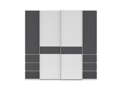 Fabio Wardrobe 215x210 cm – White & Graphite, Sliding + Hinged Doors, 2 Rails & 10 Zones