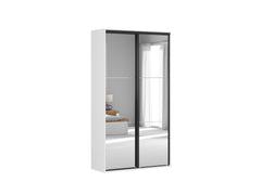 Flex Sliding Door Mirrored Wardrobe 120x218 cm – White / Grey Canvas