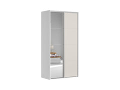 Flex Sliding Door Wardrobe 120 cm – White / Uni Kashmir | Mirror Panel, 3 Drawers, 6 Shelves & 2 Rails