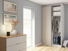 Flex Sliding Door Wardrobe 120 cm – White / Uni Kashmir | Mirror Panel, 3 Drawers, 6 Shelves & 2 Rails