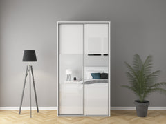 Flex Sliding Door Wardrobe 120cm | White Gloss & Mirror Panels | 2 Drawers, Hanging Rail | 120x218x66cm
