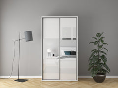 Flex Sliding Door Wardrobe 120 cm – White / White Gloss Mirror | Soft-Close Drawer