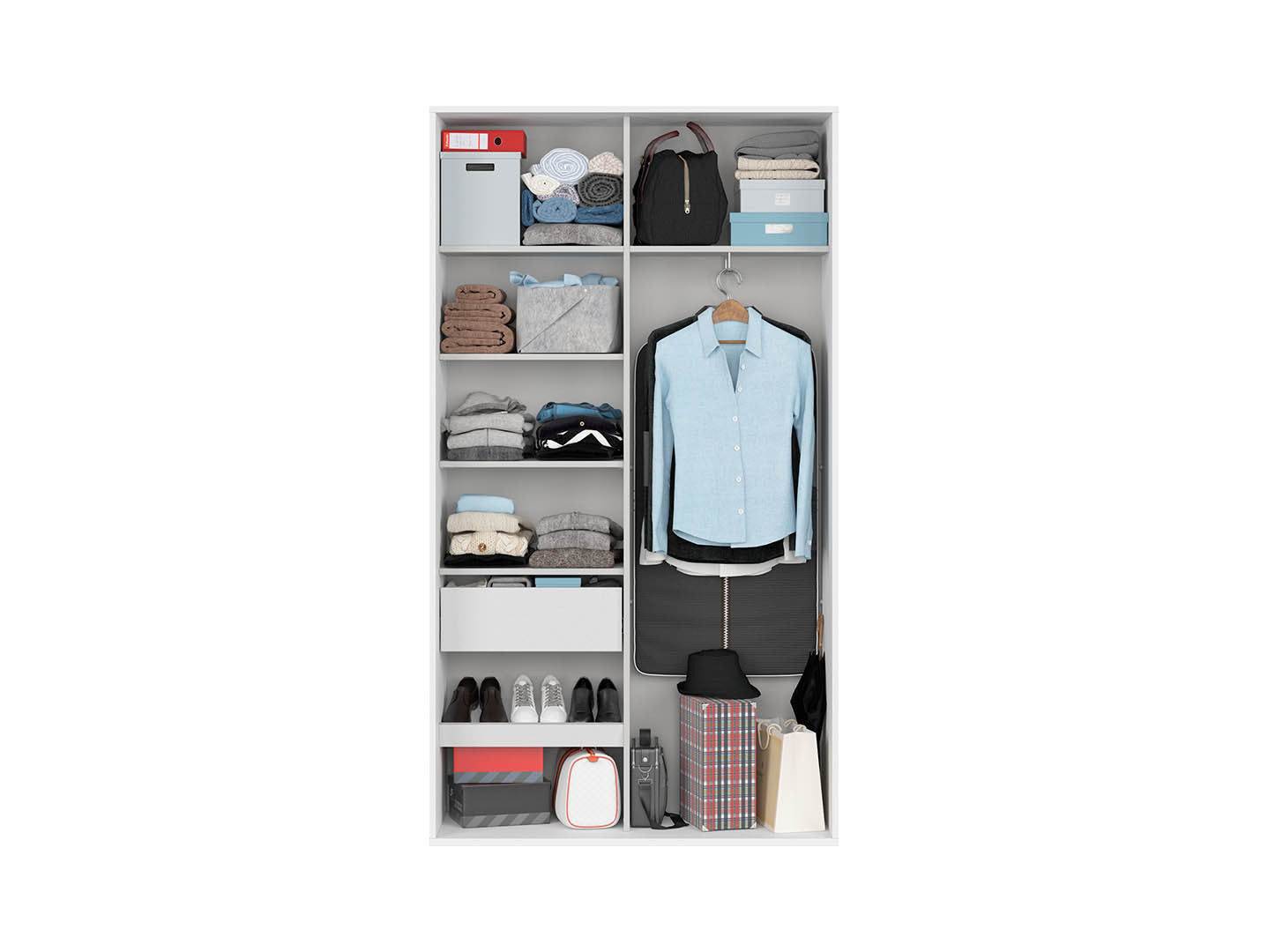 Flex Sliding Door Wardrobe 120 cm – White / White Gloss Mirror | Soft-Close Drawer