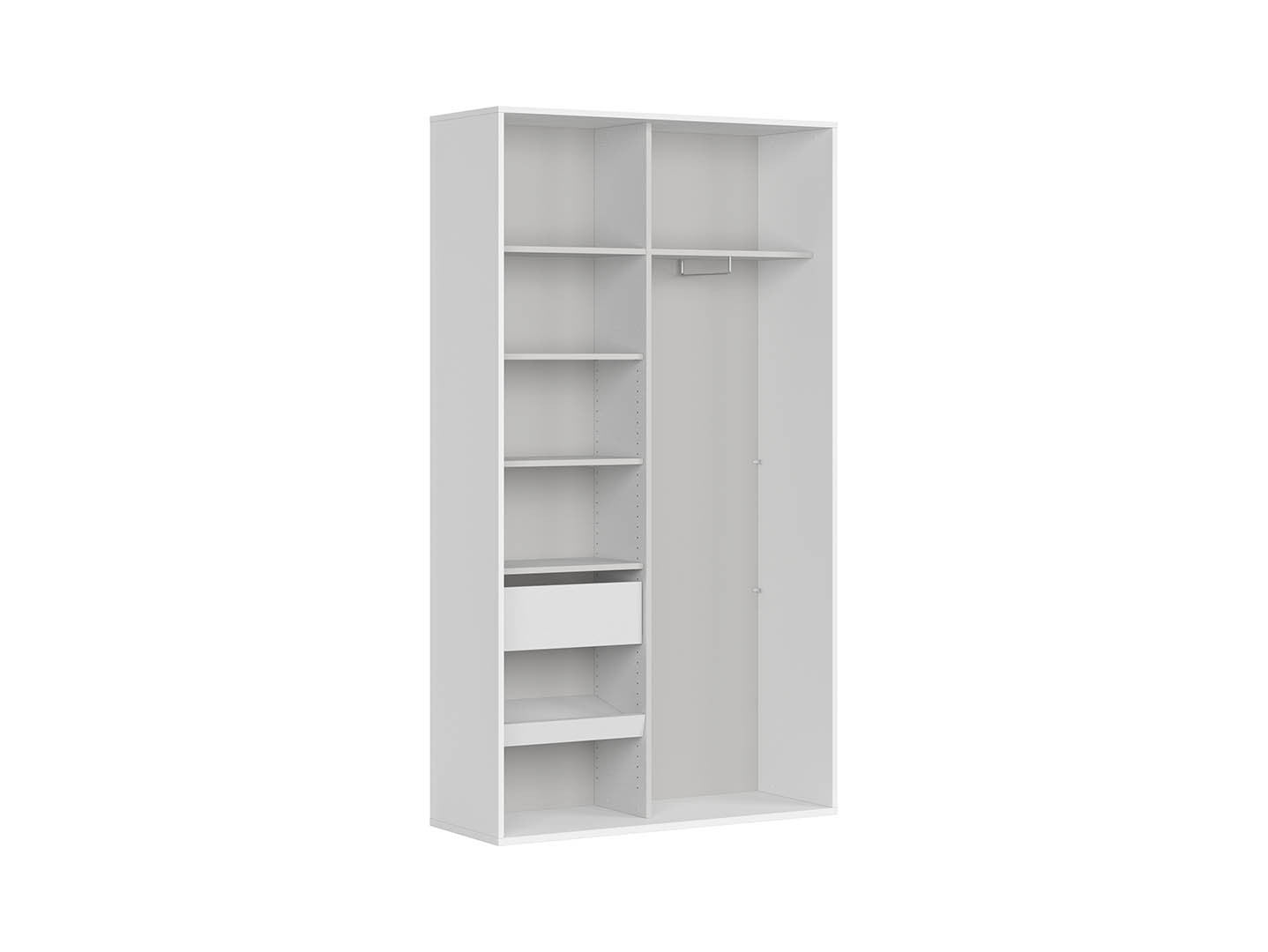 Flex Sliding Door Wardrobe 120 cm – White / White Gloss Mirror | Soft-Close Drawer