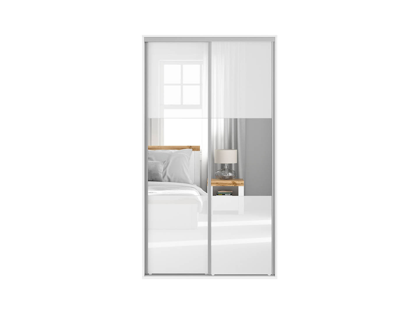 Flex Sliding Door Wardrobe 120 cm – White / White Gloss Mirror | Soft-Close Drawer