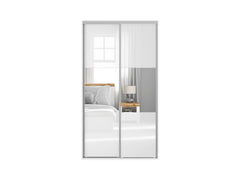 Flex Sliding Door Wardrobe 120 cm – White / White Gloss Mirror | Soft-Close Drawer