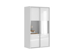 Flex Sliding Door Wardrobe 120cm | White Gloss & Mirror Panels | 2 Drawers, Hanging Rail | 120x218x66cm