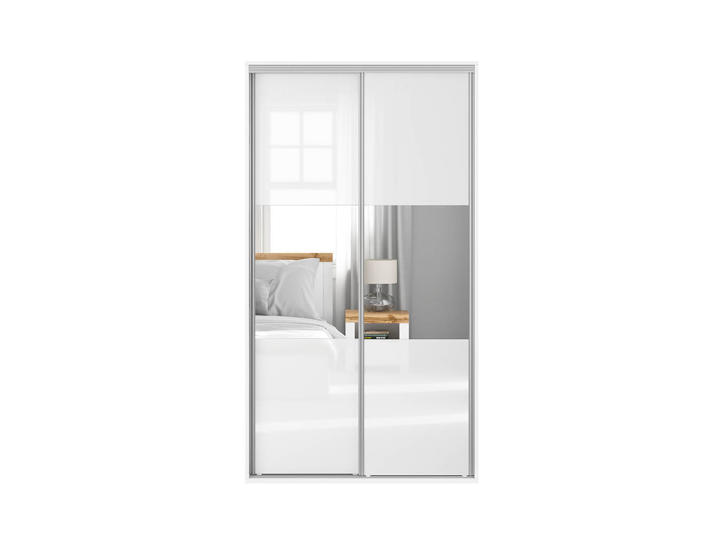 Flex Sliding Door Wardrobe 120cm | White Gloss & Mirror Panels | 2 Drawers, Hanging Rail | 120x218x66cm