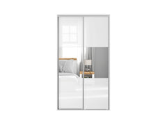 Flex Sliding Door Wardrobe 120cm | White Gloss & Mirror Panels | 2 Drawers, Hanging Rail | 120x218x66cm