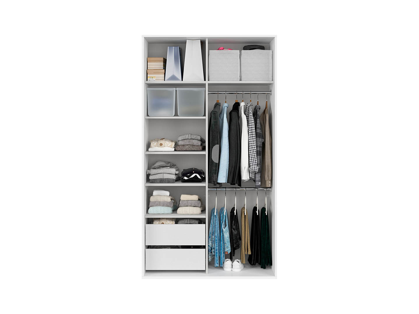 Flex Sliding Door Wardrobe 120cm | White Gloss & Mirror Panels | 2 Drawers, Hanging Rail | 120x218x66cm