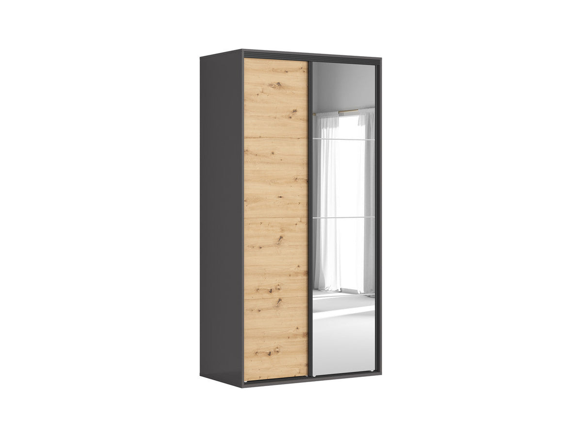 Flex Sliding Door Wardrobe 120 cm | Graphite & Artisan Oak | Mirror | 3 Soft-Close Drawers