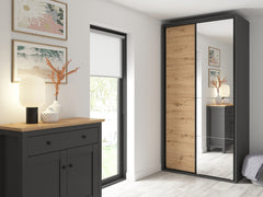 Flex Sliding Door Wardrobe 120 cm | Graphite & Artisan Oak | Mirror | 3 Soft-Close Drawers