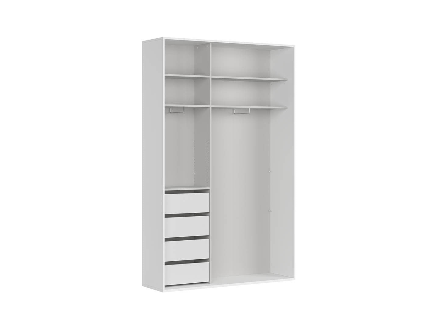 Flex Sliding Door Wardrobe 150 cm – 4 Drawers, 2 Rails, 4 Shelves & Grooved Fronts | White | 150×240×45 cm