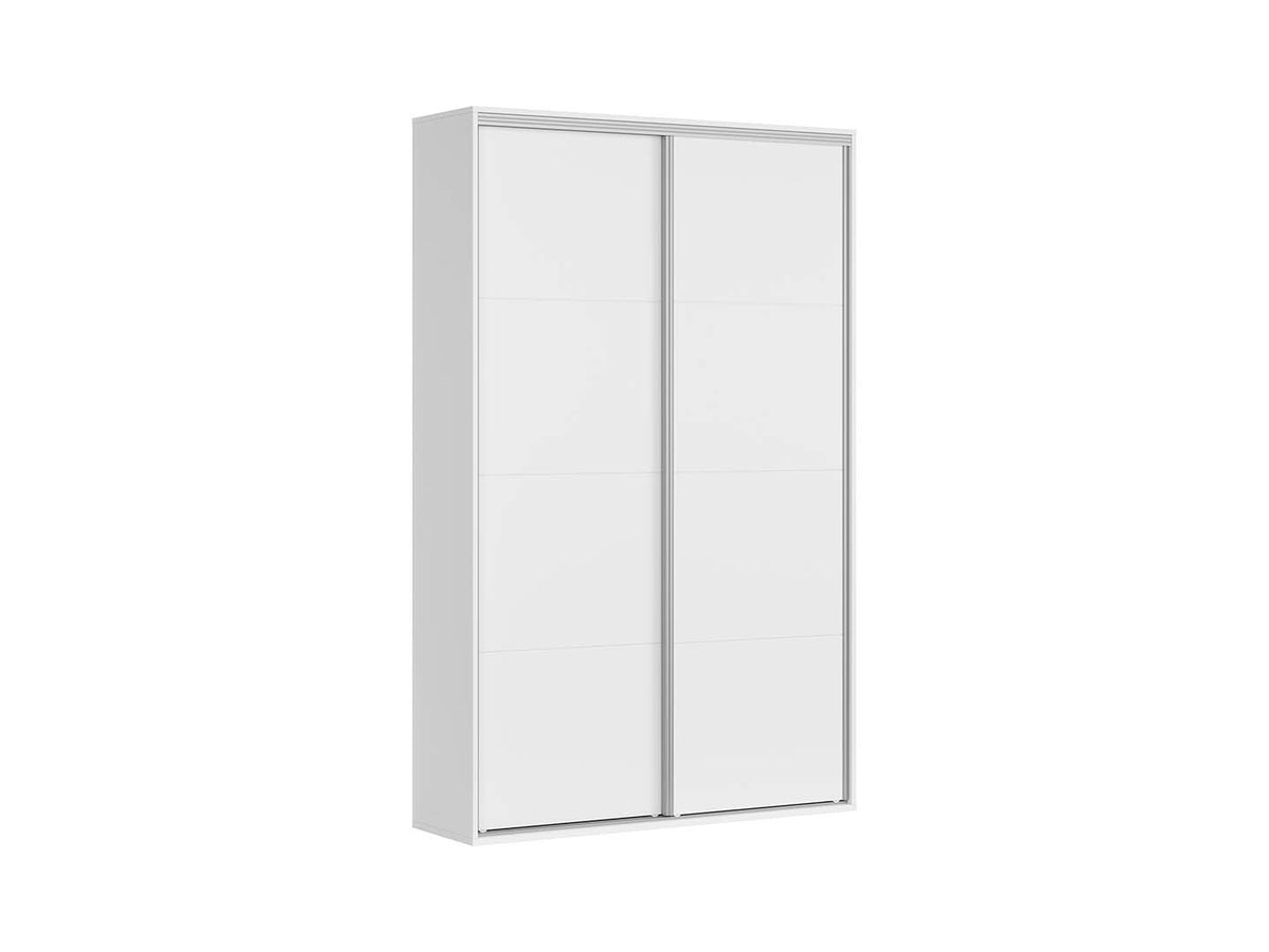 Flex Sliding Door Wardrobe 150 cm – 4 Drawers, 2 Rails, 4 Shelves & Grooved Fronts | White | 150×240×45 cm