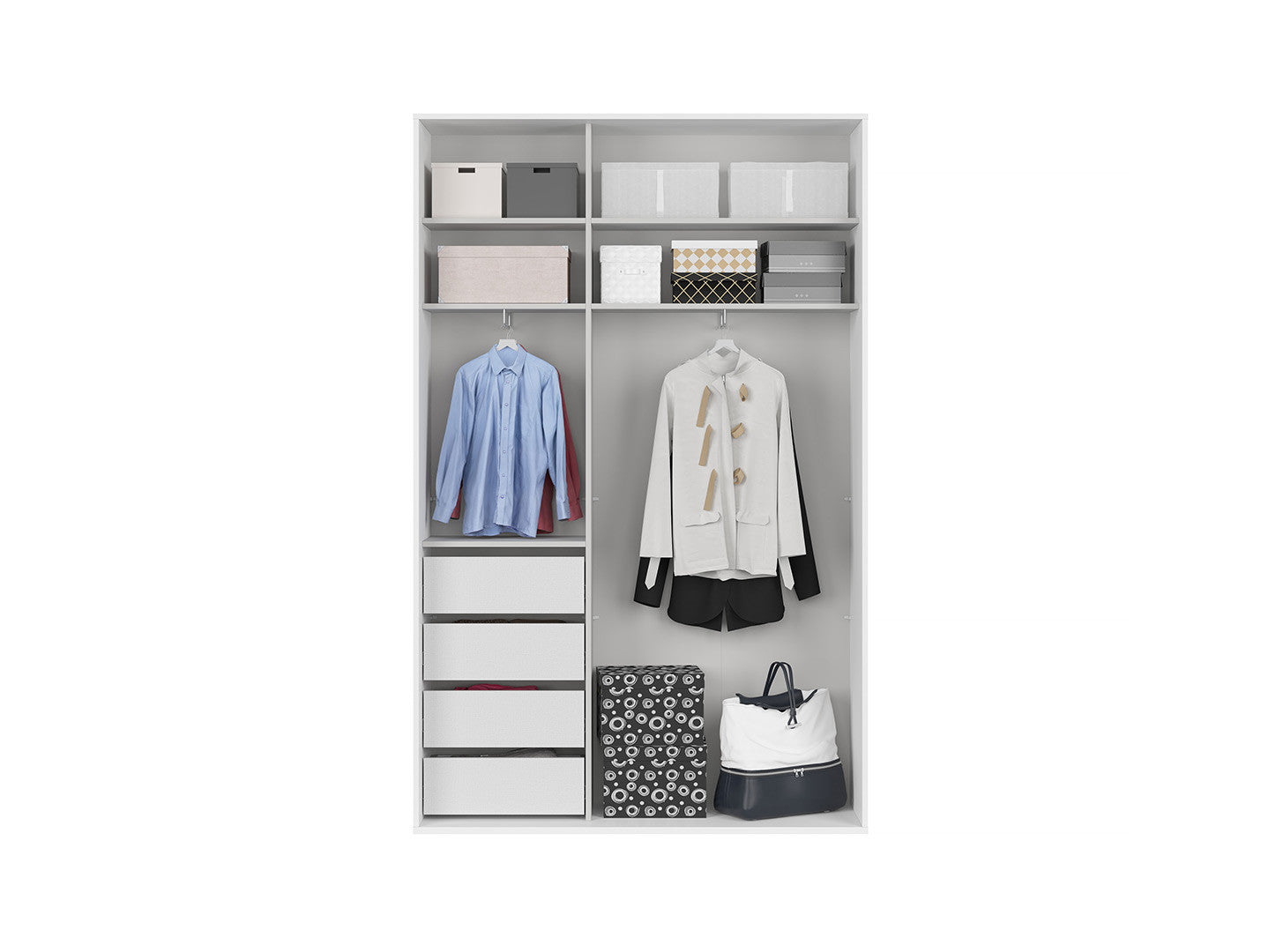 Flex Sliding Door Wardrobe 150 cm – 4 Drawers, 2 Rails, 4 Shelves & Grooved Fronts | White | 150×240×45 cm
