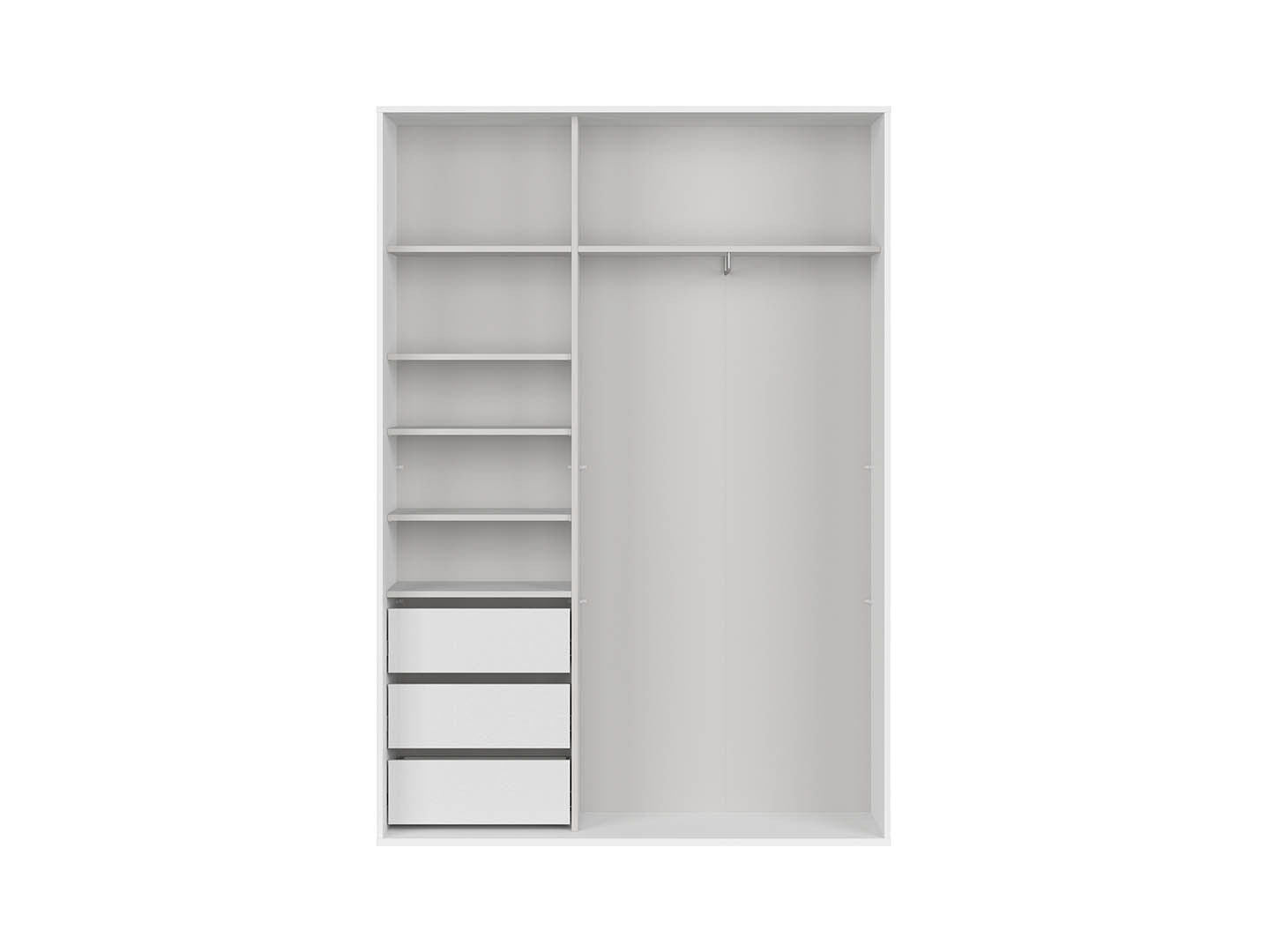 Flex Wardrobe 150 — 3 Drawers, Hanging Rail & Shelves, White & Wotan Oak