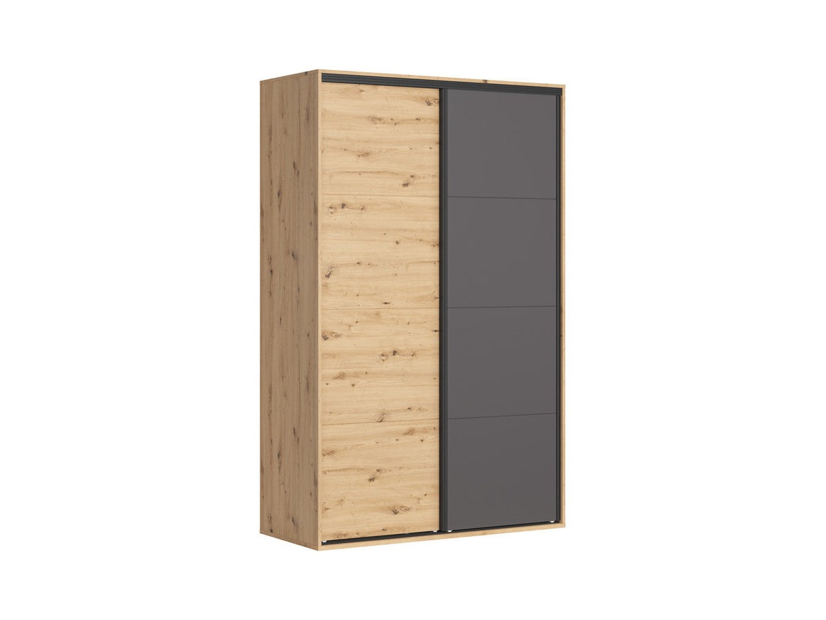 Flex Sliding Door Wardrobe 150 cm – Artisan Oak & Graphite | 4 Shelves, 2 Rails & Shoe Space | Loft Style