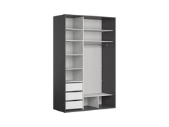 Flex Sliding Door Wardrobe 150cm — 8 Shelves, 3 Soft-Close Drawers & Hanging Rail, Graphite & Black Gloss