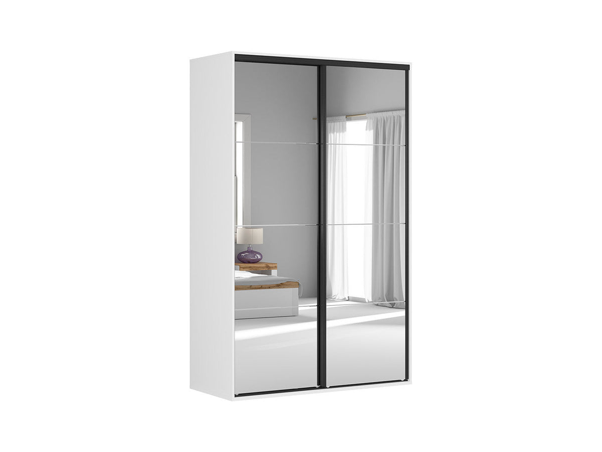 Flex Sliding Wardrobe 150x240 cm – White, Mirror Fronts, 7 Shelves, 3 Drawers, 10-Year Warranty
