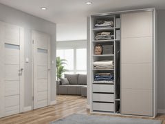 Flex Sliding Wardrobe 150 cm with Mirror – White & Cashmere