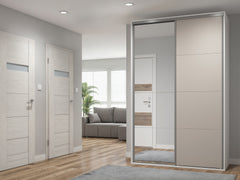 Flex Sliding Wardrobe 150 cm with Mirror – White & Cashmere
