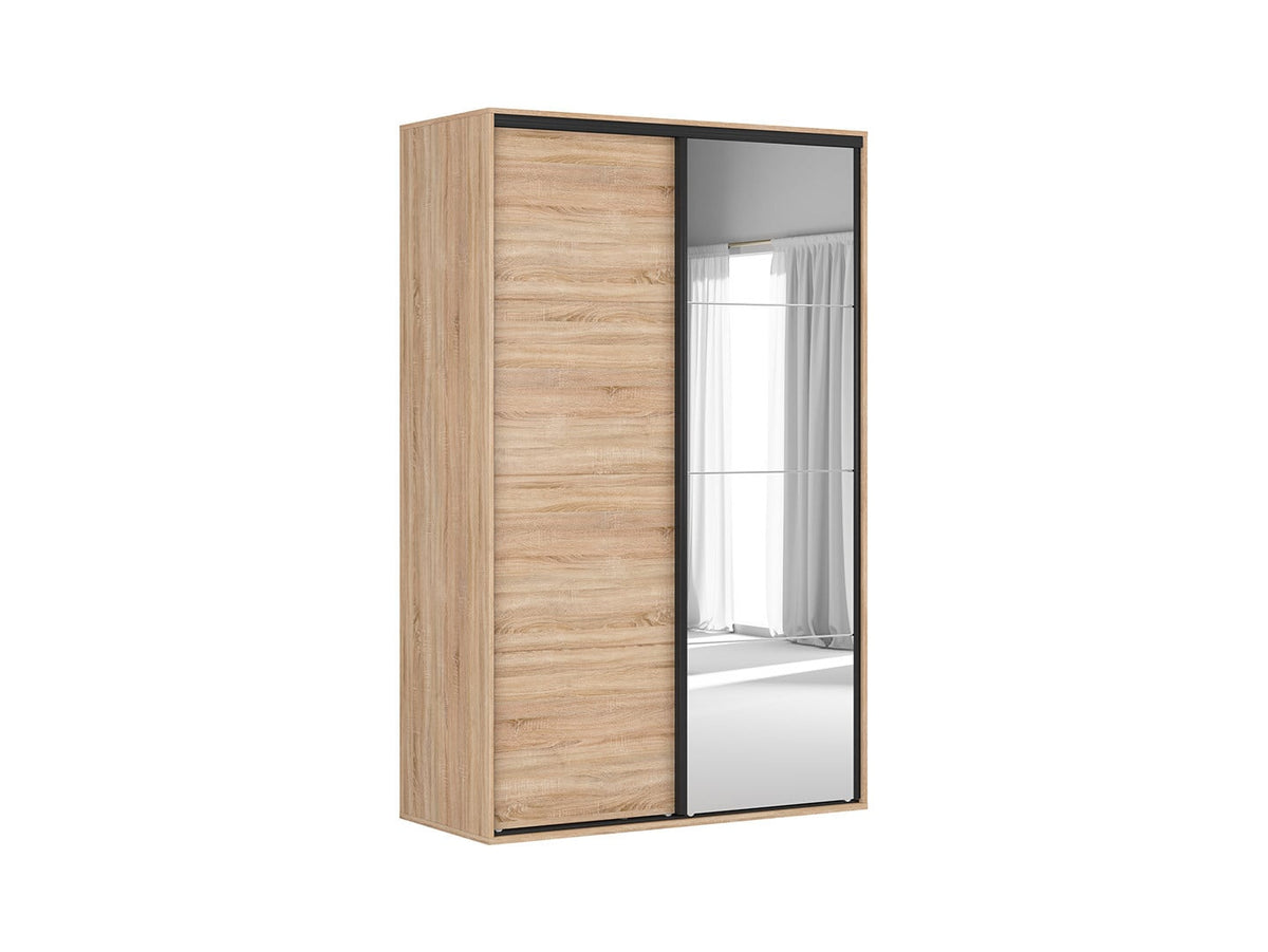 Flex Sliding Door Wardrobe 150 cm – Sonoma Oak / Mirror | 7 Shelves, 3 Drawers & Hanging Rail