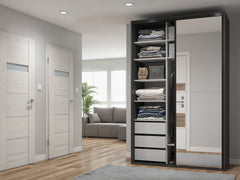 Flex Sliding Door Wardrobe 150 cm with Mirror – Graphite & Artisan Oak