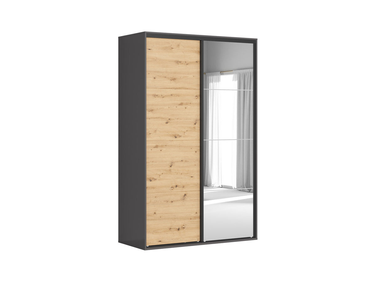 Flex Sliding Door Wardrobe 150 cm with Mirror – Graphite & Artisan Oak