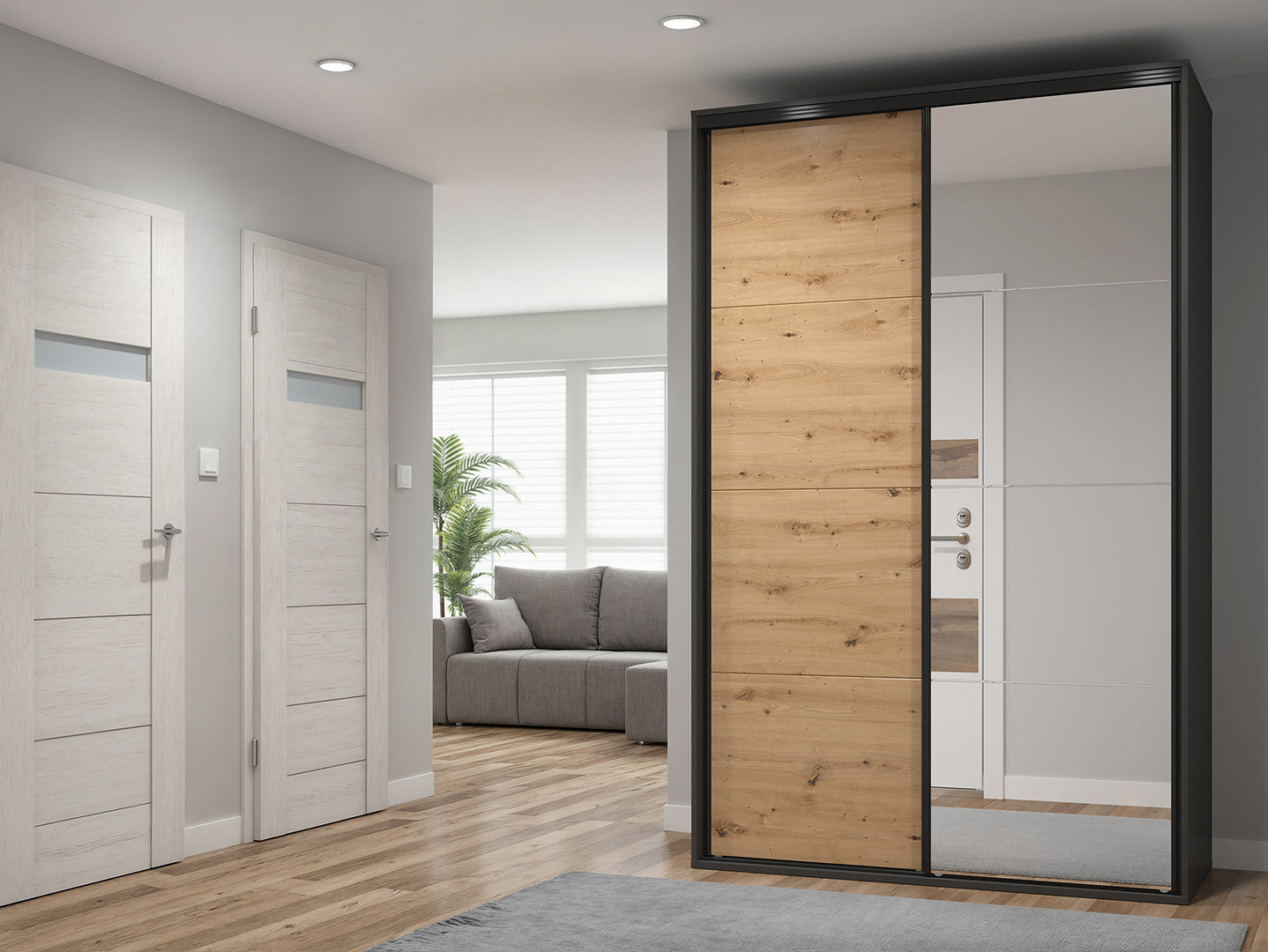 Flex Sliding Door Wardrobe 150 cm with Mirror – Graphite & Artisan Oak