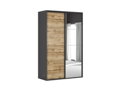 Flex — Sliding Door Wardrobe 150 cm with Mirror – Graphite & Wotan Oak