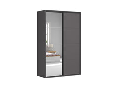 Flex — Sliding Wardrobe 150 × 240 cm | Mirror & Graphite Doors | 7 Shelves & 3 Drawers