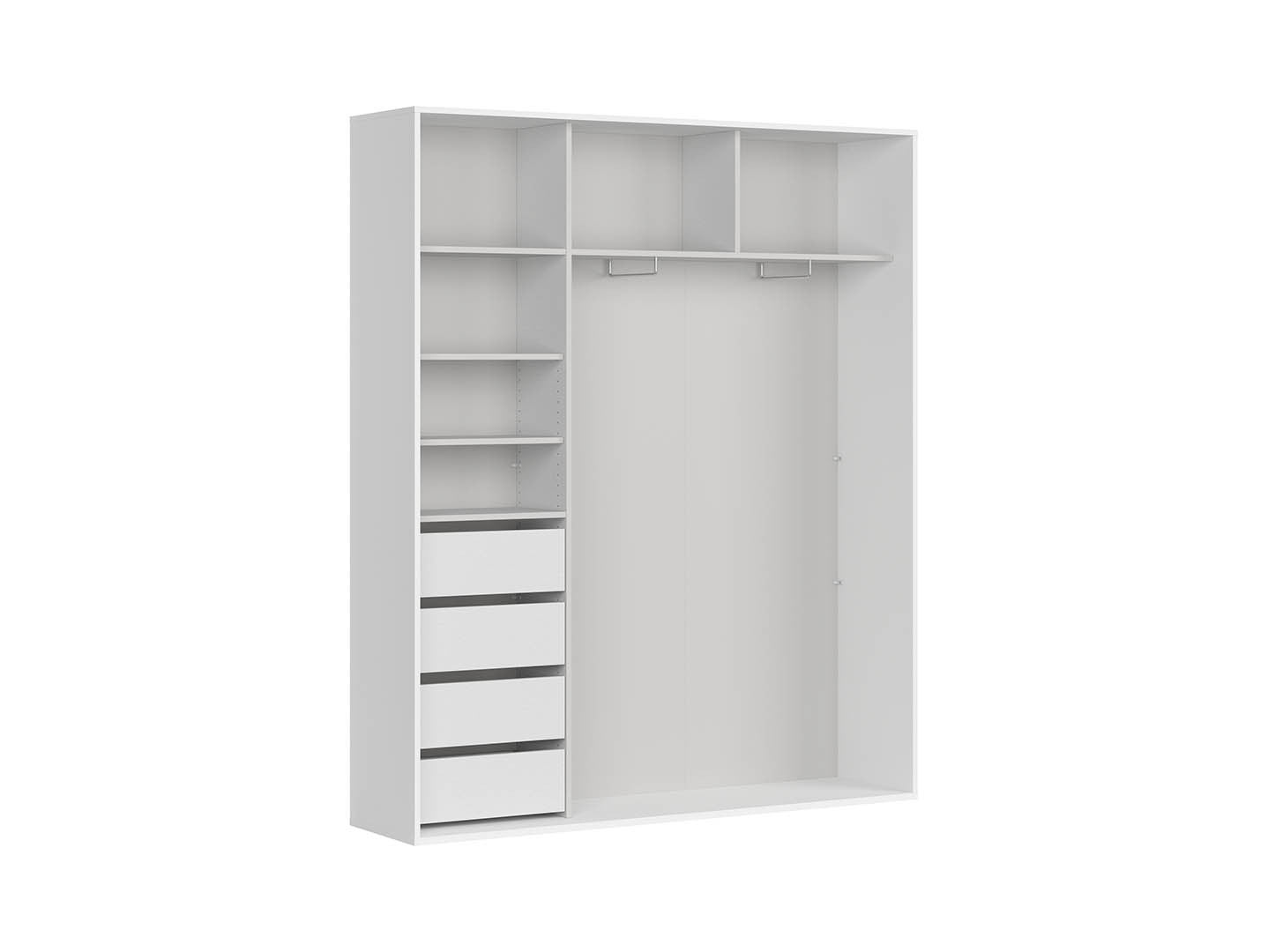 Flex Sliding Wardrobe 180 cm – White, 4 Soft-Close Drawers, 2 Rails, 5 Shelves, 10-Year Warranty