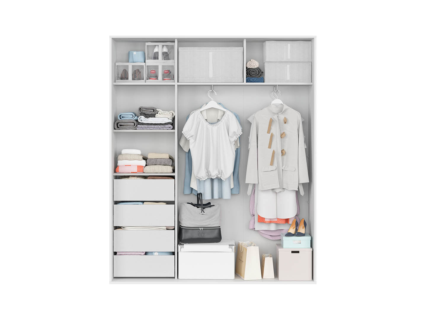 Flex Sliding Wardrobe 180 cm – White, 4 Soft-Close Drawers, 2 Rails, 5 Shelves, 10-Year Warranty