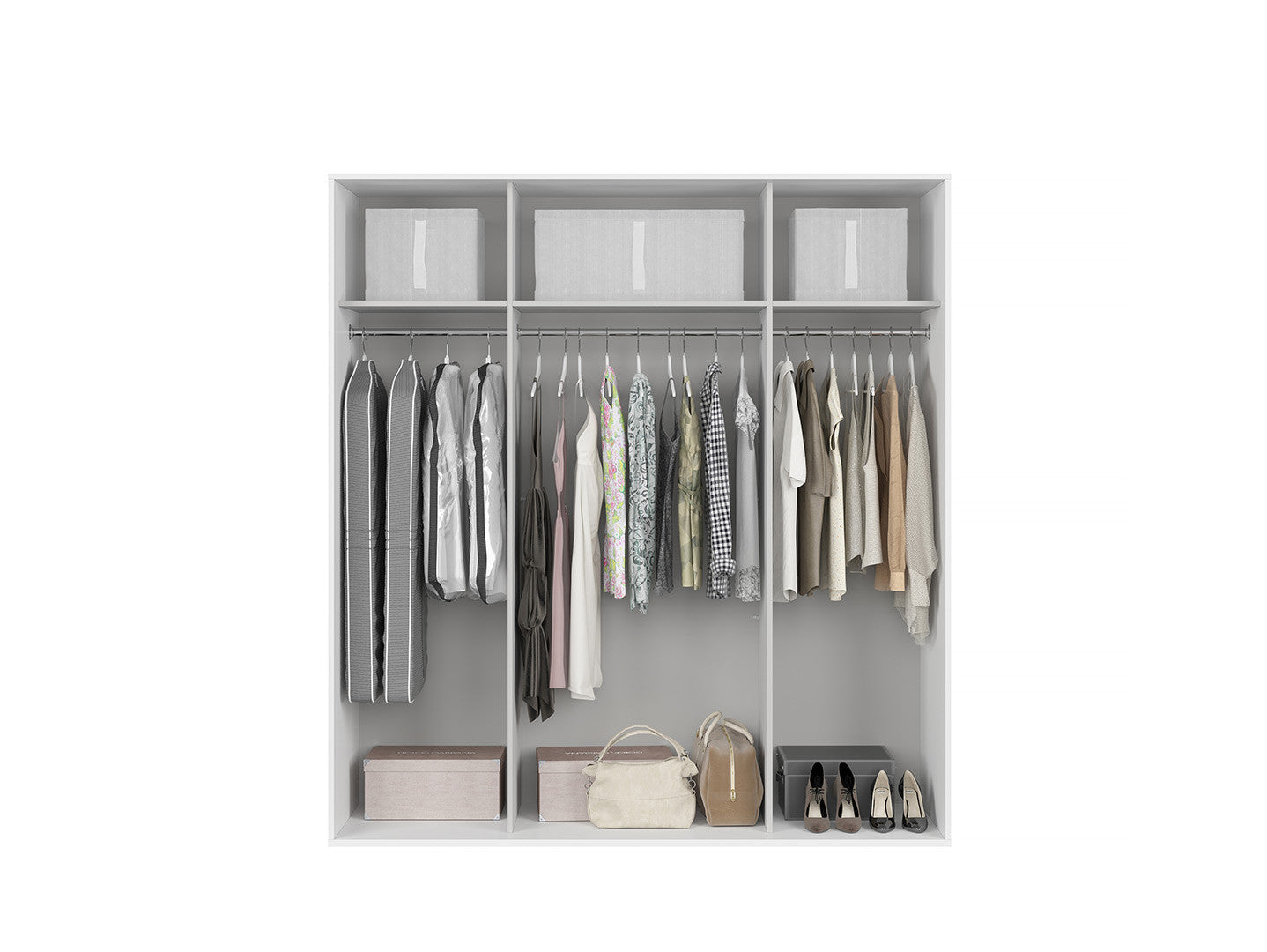 Flex Sliding Wardrobe 200x218 cm – White & White Matt, 2 Sliding Doors, 3 Rails, 10-Year Warranty