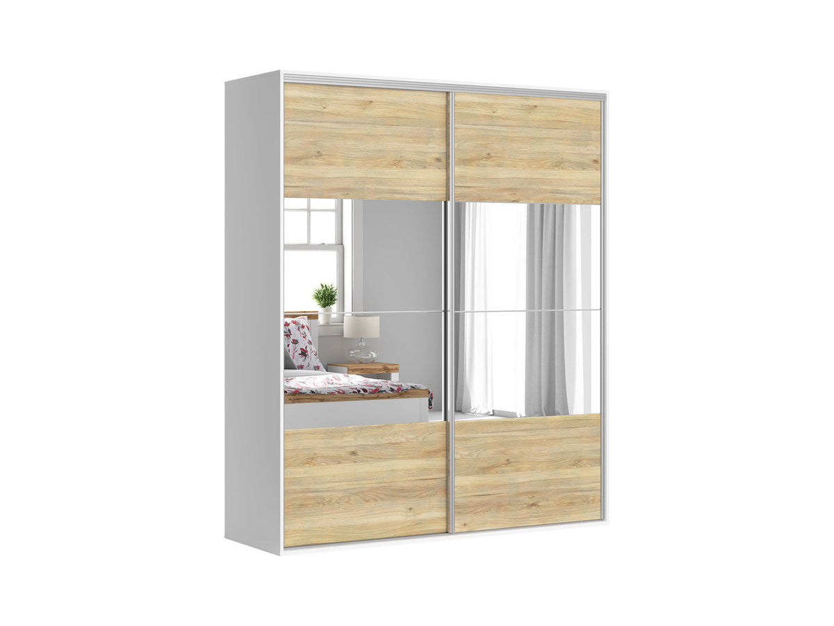 Flex Sliding Door Wardrobe 200 cm – White / Mauvella Oak with Mirrors