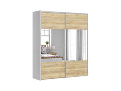 Flex Sliding Door Wardrobe 200 cm – White / Mauvella Oak with Mirrors