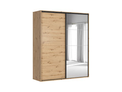 Flex Sliding Wardrobe 200 cm – Artisan Oak & Mirror Door, 6 Shelves, 3 Rails, Soft-Close