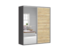 Flex Sliding Wardrobe 200 cm – Graphite & Mauvella Oak with Mirror
