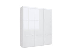 Azteca Trio 3-Door Wardrobe 180 cm – White / White Gloss | 5 Shelves, Hanging Rail & Decorative Strip