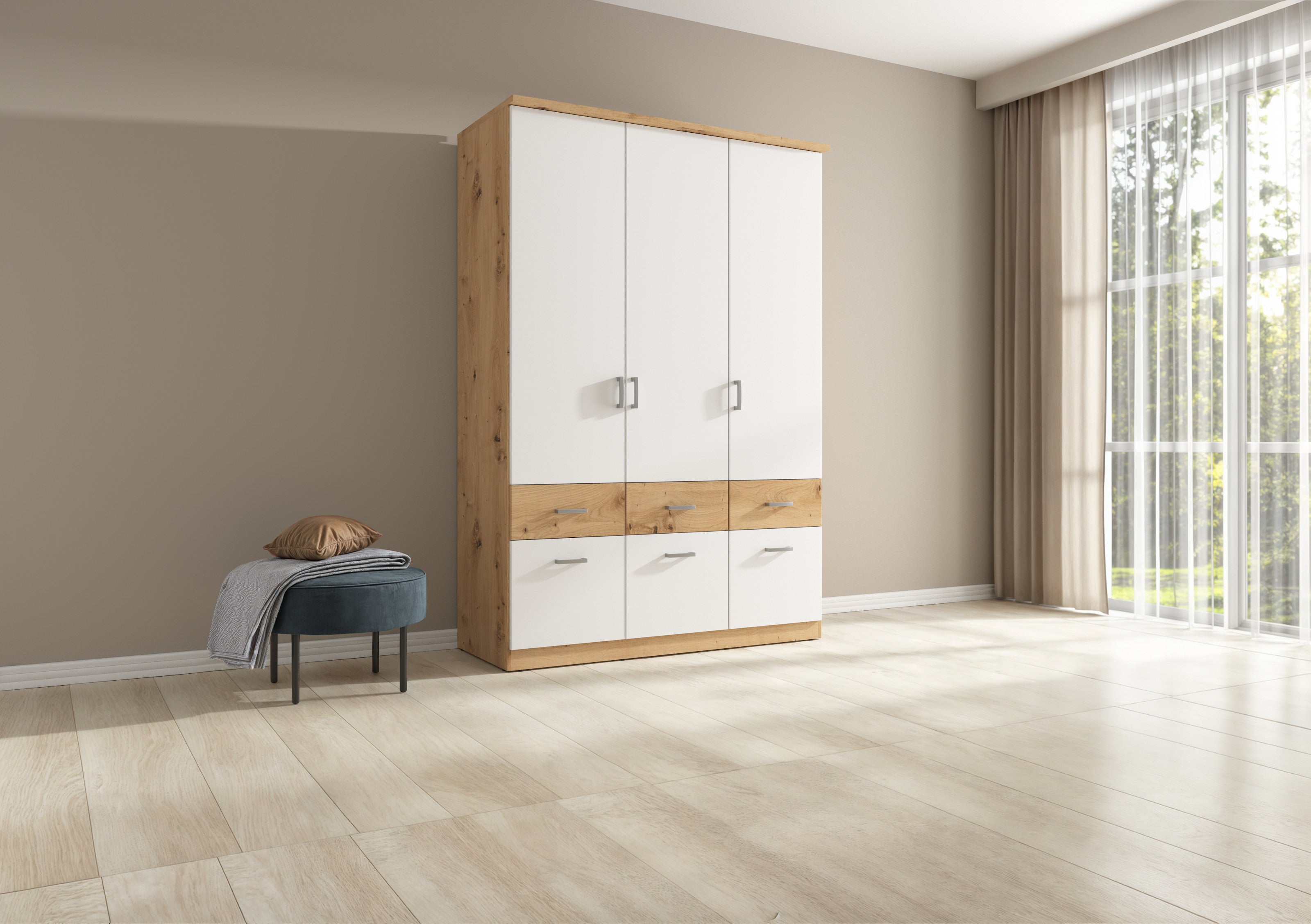 Brando 3 Wardrobe 3-Door with 6 Drawers – Artisan Oak / White