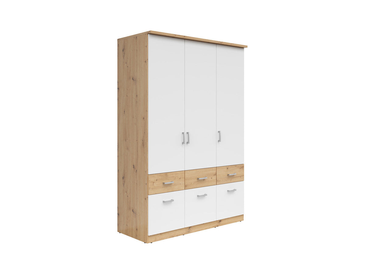 Brando 3 Wardrobe 3-Door with 6 Drawers – Artisan Oak / White