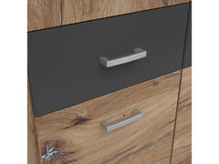 Brando 3 Wardrobe 136x199 cm – 3 Doors, Mirror, 6 Drawers, Dark Flagstaff Oak & Graphite