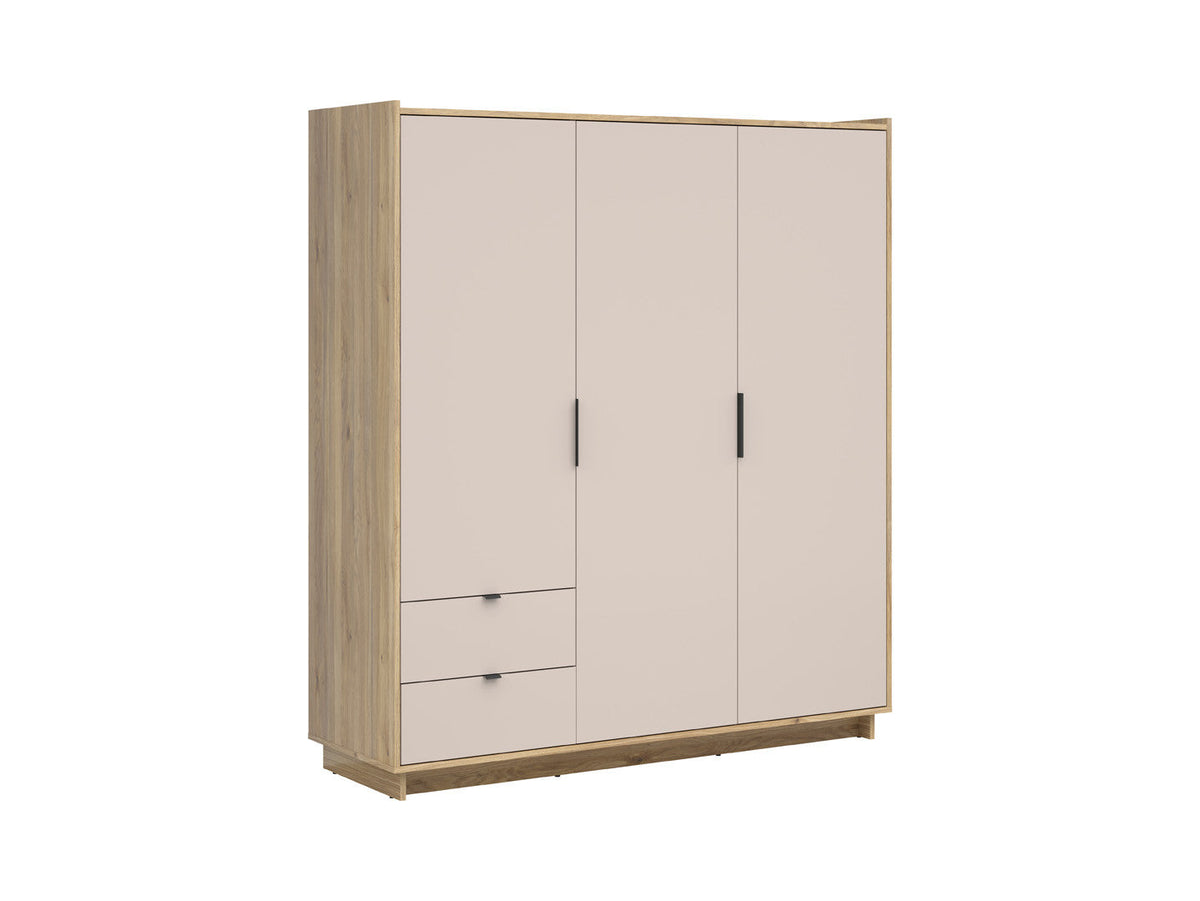 Dalva Wardrobe — 3 Doors, 2 Drawers, Hanging Rail & Shelves, Japandi Style, Mauvella Oak & Kashmir