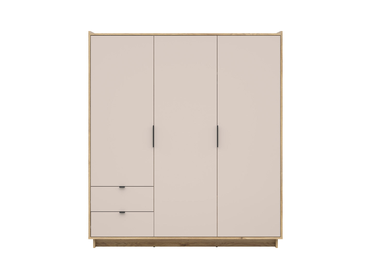 Dalva Wardrobe — 3 Doors, 2 Drawers, Hanging Rail & Shelves, Japandi Style, Mauvella Oak & Kashmir