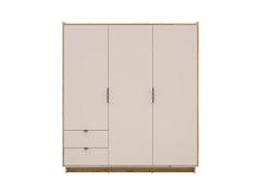 Dalva Wardrobe — 3 Doors, 2 Drawers, Hanging Rail & Shelves, Japandi Style, Mauvella Oak & Kashmir