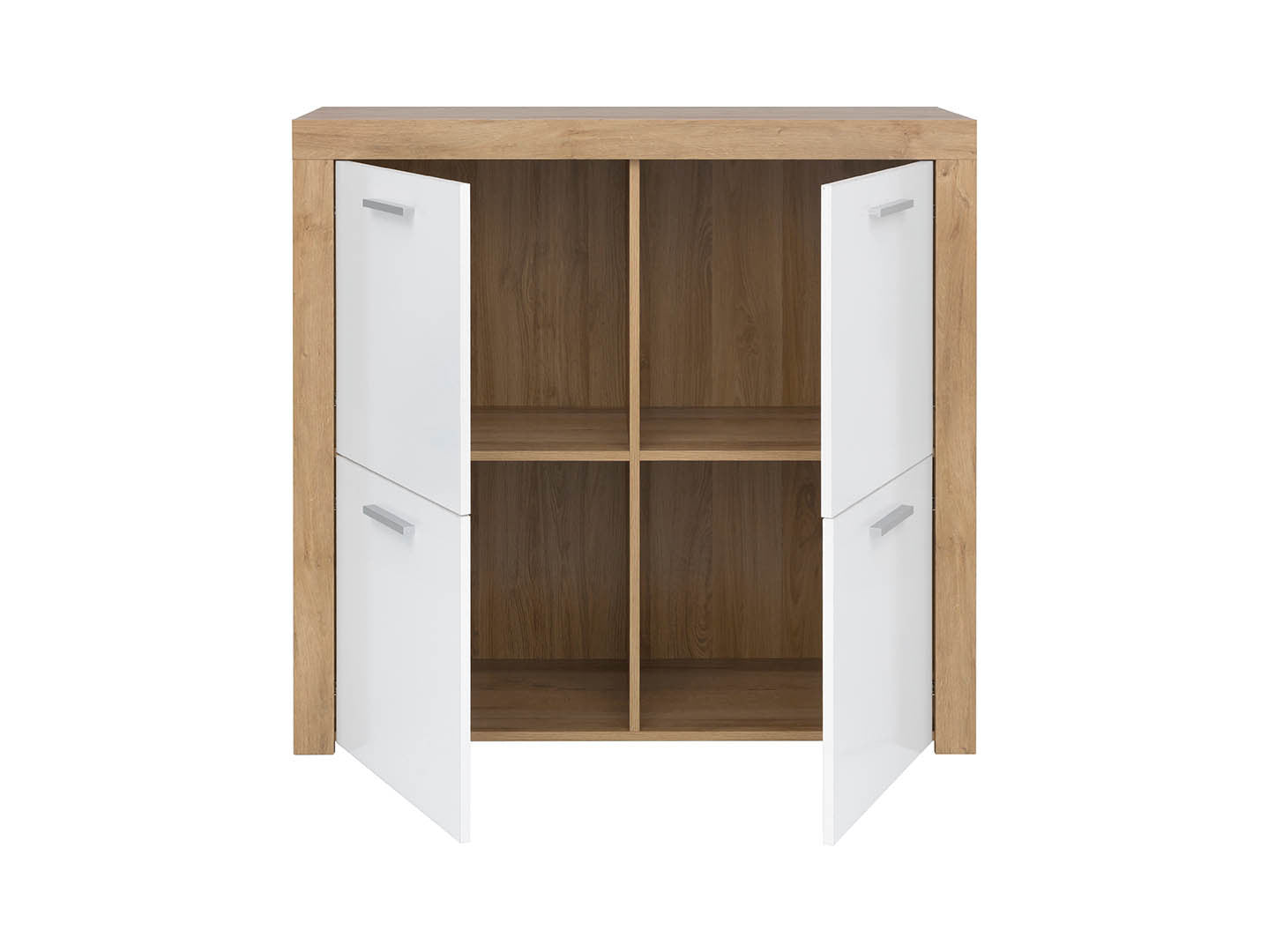 Balder Storage Cabinet 104 cm – Riviera Oak / White Gloss | 4 Doors & Internal Shelves